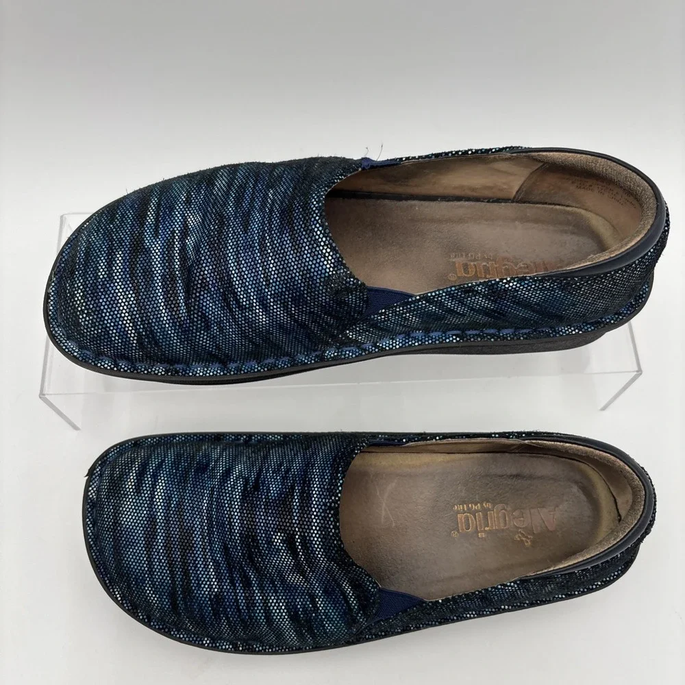 Alegria Deb-140 Shoes Womens Size‎ 8 38 Blue Wavy Comfort Slip On Casual